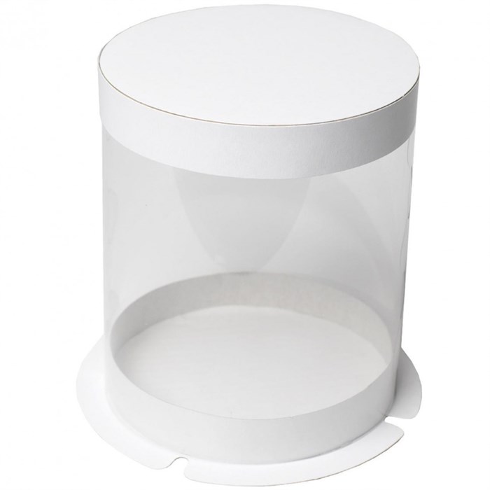 Упаковка  коробка 30х29 см для торта цилиндр тубус  прозрачная/белая - фото 8106