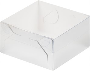 Коробка для зефира, тортов и пирожных с пластиковой крышкой белая 15х15х7