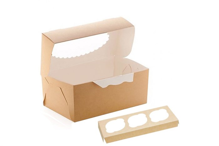Коробка упаковка на 3 капкейка  маффина 25 х 10 х 10 см - фото 10014