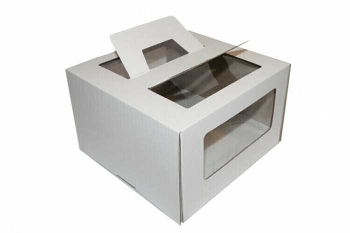Коробка для торта 22х22х20 ручка окно - фото 10448