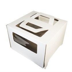 Упаковка  25 штук Коробка с окном и ручкой  для торта 24*24*20 см - фото 10649