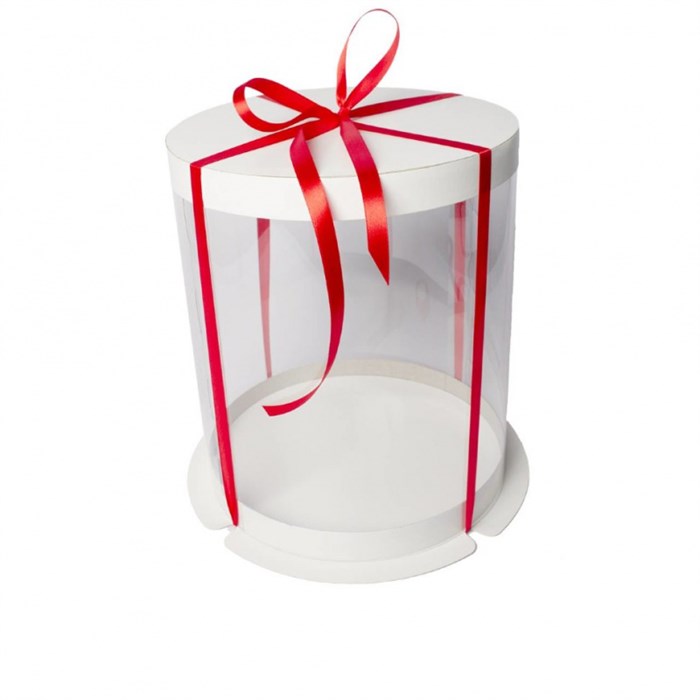 Упаковка  коробка 25х29 см для торта цилиндр тубус  прозрачная/белая - фото 8104