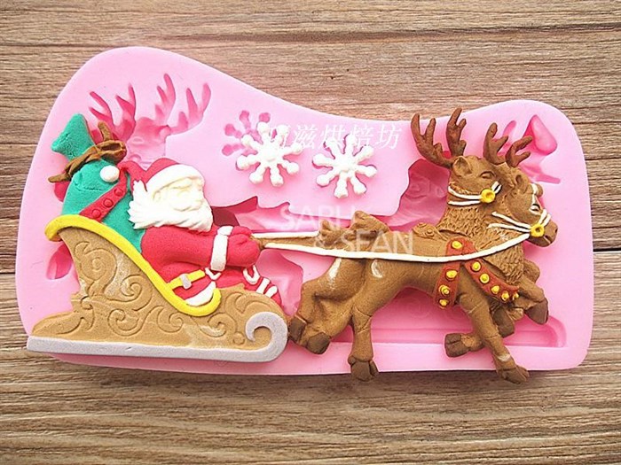 Молд силиконовый «Упряжка»  Дед мороз в  санях с оленями 13×7.5 см - фото 8345