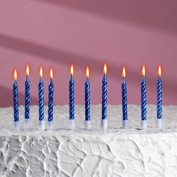 Свечи в торт "Спираль", 10 шт, средние, 7 см, синий металлик - фото 8690
