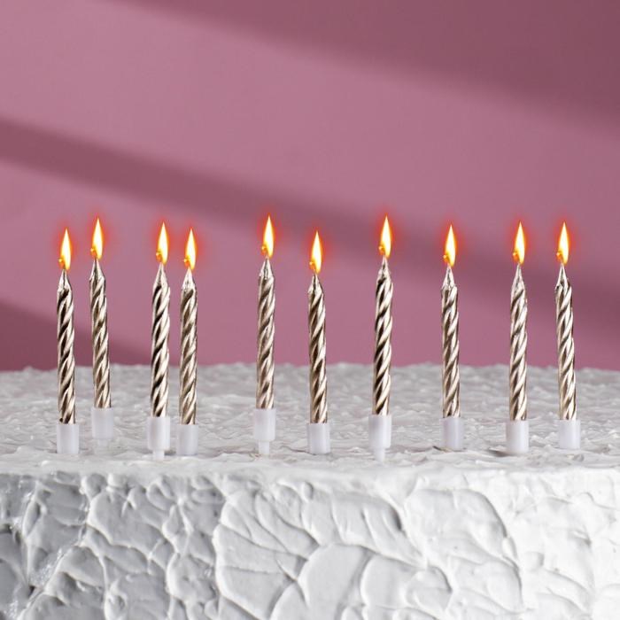 Свечи в торт "Спираль", 10 шт, средние, 7 см, металлик Бледное золото - фото 8691