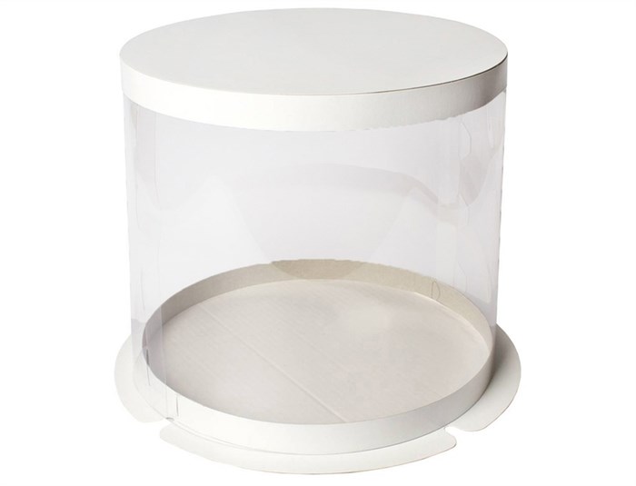 Упаковка  коробка 20х15 см для торта цилиндр тубус  прозрачная/белая - фото 9307
