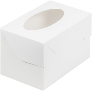 Коробка для капкейков на 2 шт с окном (белая) 160х100х100 мм