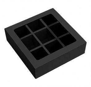 Коробка для конфет с  окном   9 конфет  160х160х30 черна  матоваяя