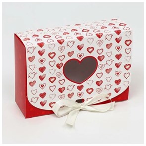 Коробка  "Сердечки" с лентой, 16*11*5 см - копия