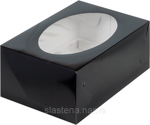 Коробка для 6 капкейков черная цена с окном  235х160х100