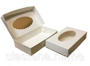 Коробка упаковка с окном для зефира, эклеров с окном 240х140х50  белая