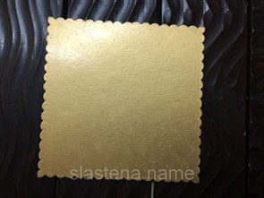 Подложка- поднос 20х20 см, золото-белый,с волнистым краем 3.2 мм