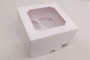 Коробка 16 х 16 х 10 см для 4  капкейков  с окном Белая