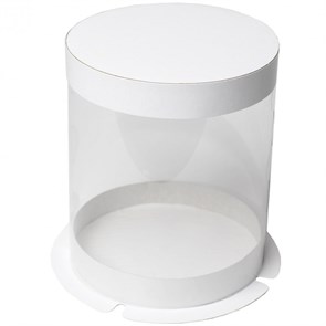 Упаковка  коробка 30х29 см для торта цилиндр тубус  прозрачная/белая