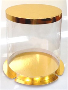 Упаковка  коробка 30х29 см для торта цилиндр тубус  прозрачная/золото