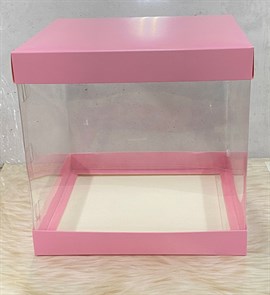 Коробка 23,5*23,5*22 для торта с прозрачными стенками, Белая
