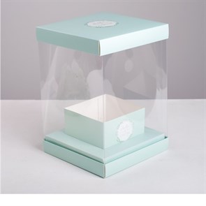 Коробка  со  стаканом   прозрачная  мятная «Любви и Счастья», 16 х 23 х 16 см
