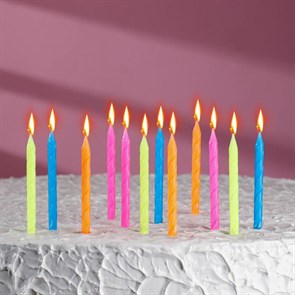 Свечи для торта "Неон", 12 шт, разноцветные, высокие, 10 см