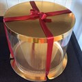Упаковка 30х22 см для торта цилиндр тубус  прозрачная/золотая - фото 5490