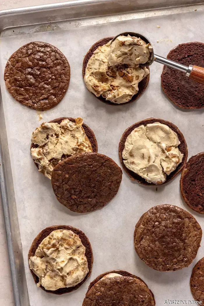 Brownie Ice Cream Sandwiches with Cookie Butter