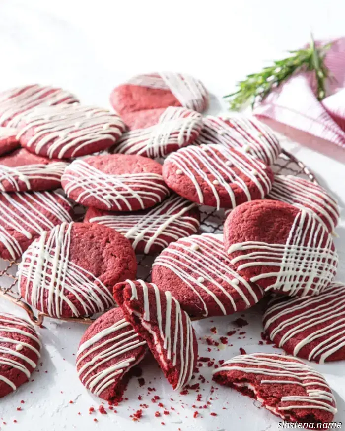 Red Velvet Cookies Filled with Cream Cheese - Baked from Scratch